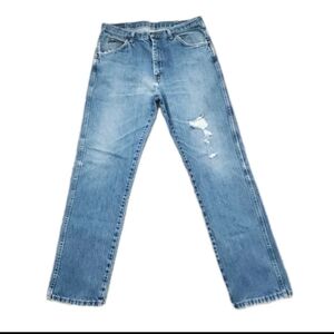 Men's Wrangler Premium Denim 36 x 34 Distressed Regular Fit Straight Leg Jeans